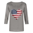 thumbnail image 4 of Htigea 4th of July Women's 3/4 Sleeve Tops Heart Flag Graphic T-Shirts USA Independence Day Pullover Patriotic Tee Soft Lightweight Summer Blouses Gray M, 4 of 5