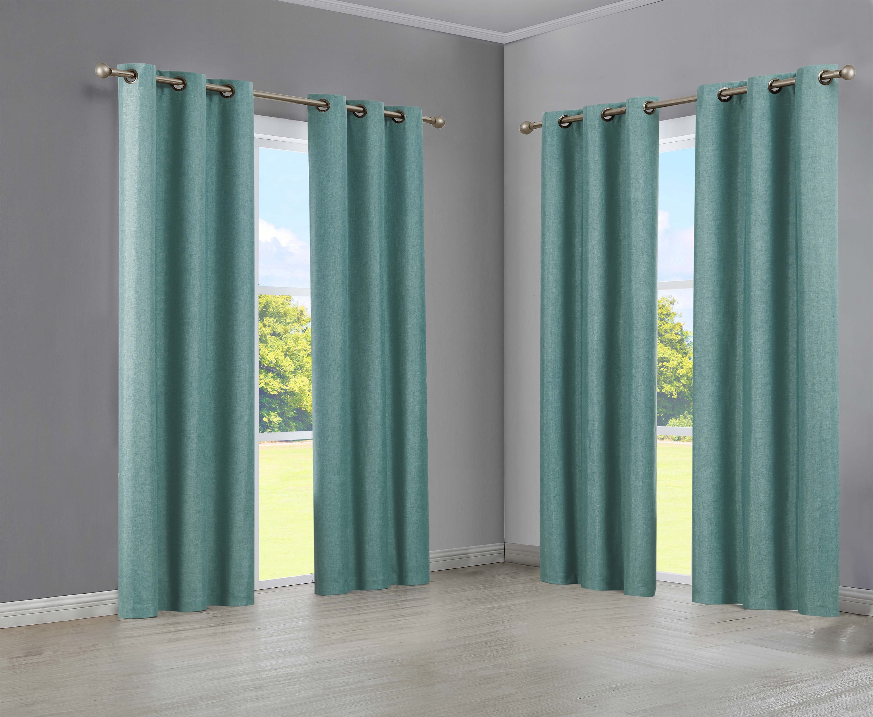 Legrae Blackout Thermal Insulated Grommet Curtains, Set of 4 Panels with Tiebacks, Turquoise, 38" x 84"