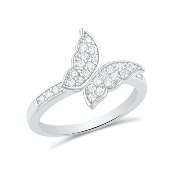 SilverCloseOut White Gold Over Sterling Silver Womens Cz Sideways Butterfly Ring - Size 4
