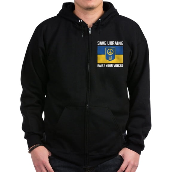 CafePress - Save Ukraine Raise Your Voices Zip Hoodie (Dark) - Zip Hoodie, Classic Hooded Sweatshirt with Metal Zipper