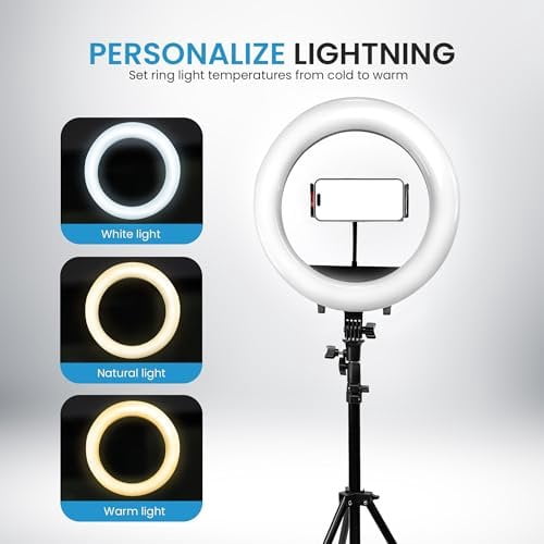 iDance LED Ring Light with Cell Phone Holder, 14", USB Powered with Bluetooth Remote Control and Foldable Adjustable Tripod Stand, Selfie, Makeup Ring Light with Universal iPad Mini Holder