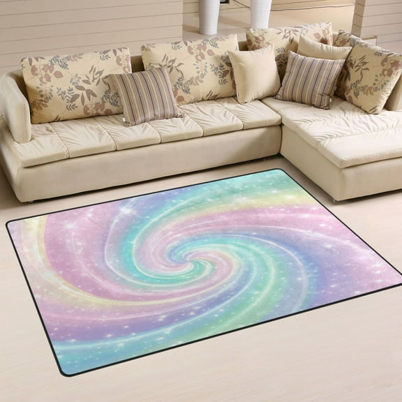 Carpet Mat with Memory Foam Ultra-Soft and Non-Slip Area Rug 31"x20" Cute Pastel Rainbow Swirl