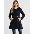 thumbnail image 3 of DARING DIVA Women's Hooded Toggle Button Up Duffle Coat Winter Outwear Dark Blue XS, 3 of 6