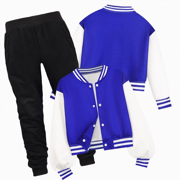 larppty Girls Sweatpants Set - 2 Piece Soft Fleece Varsity Jacket and Sweatpants for Girls Sweatsuit Activewear Set (7-8 Years,Blue)