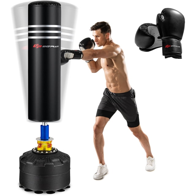 Costway Saco de Boxeo Independiente de Pie 175 cm 100 kg con Soporte y Guantes Saco de Boxeo Pesado con Base de Ventosa para Adultos Jóvenes
