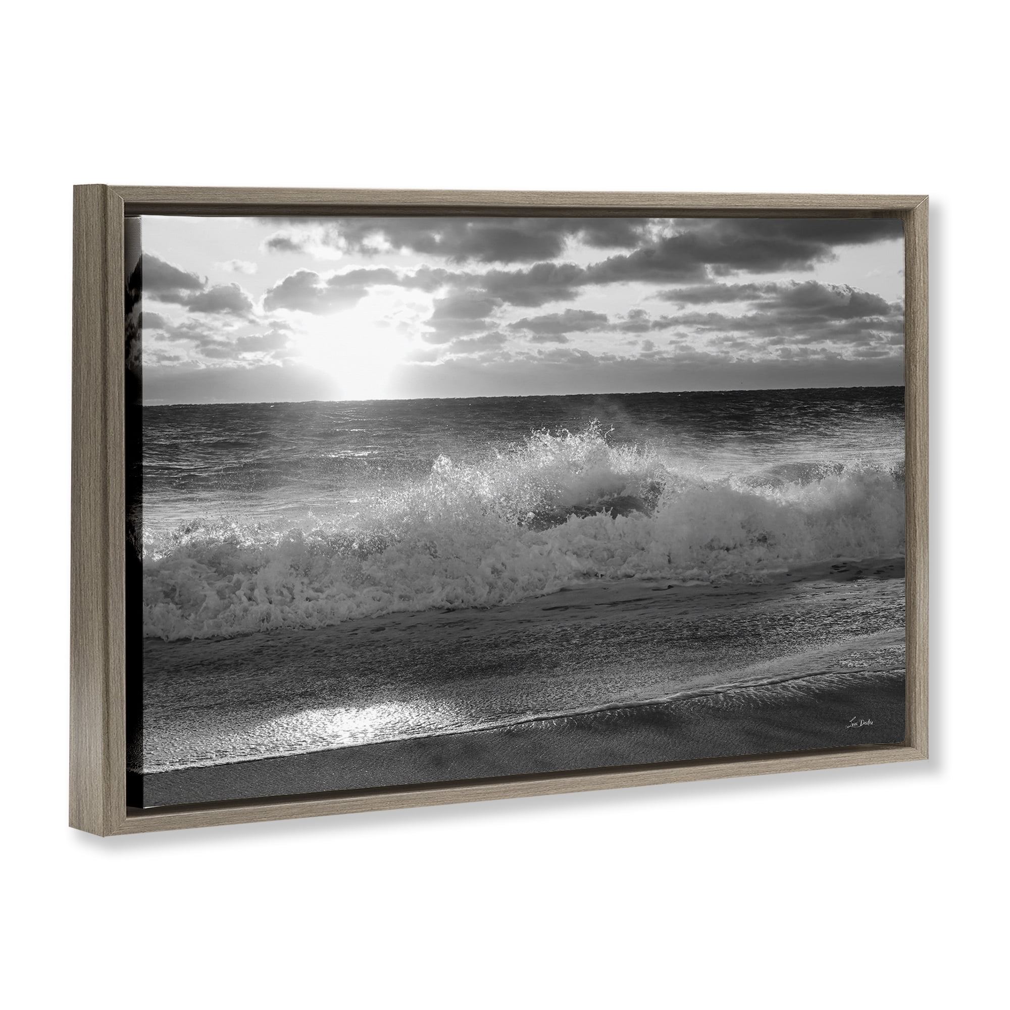 Stupell Industries Crashing Sea Waves Landscape & Nature Photography Brown Floater Framed Canvas Art Print Wall Art, 31 x 21