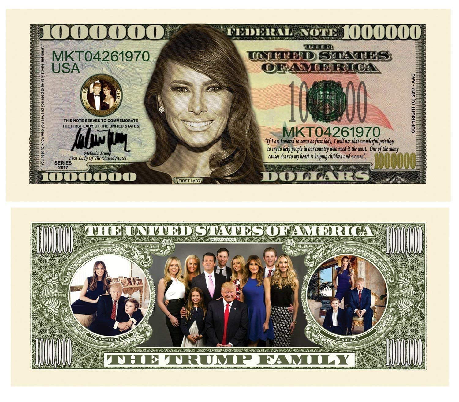 The Donald ~ Trump Million Dollar Bill Funny Money Novelty Note with FREE SLEEVE 
