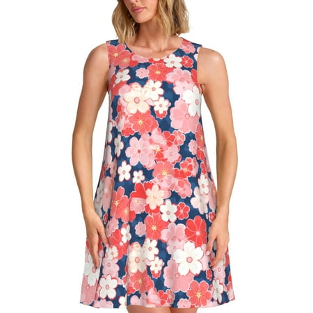 Spring Summer Dresses for Women 2025 - Japanese Cherry Blossoms Swimsuit Coverup Sundresses for Women  Beach Vacation Clothes for Women  Hawaiian Tshirt Dresses for Women
