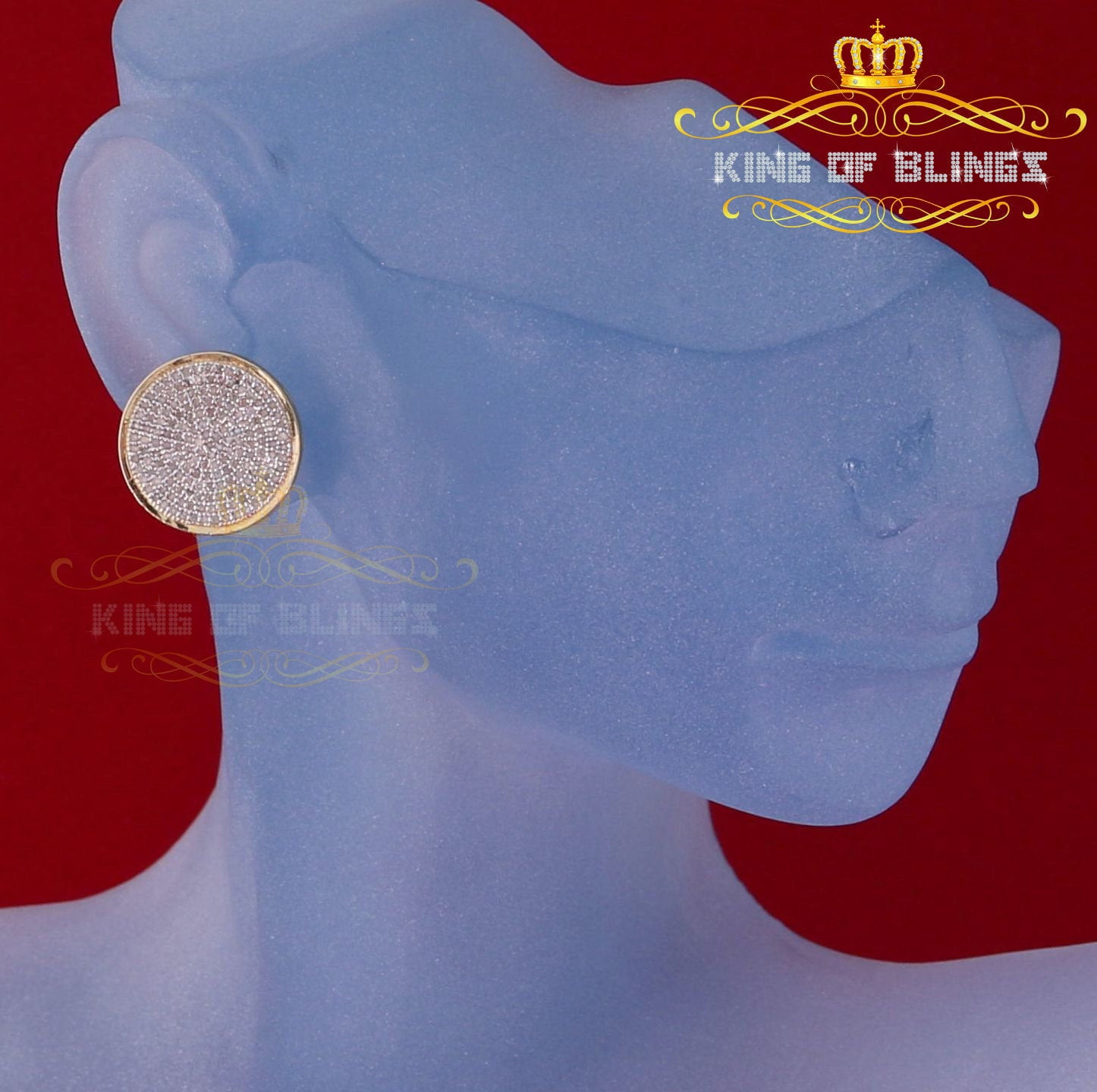 King of Bling's 0.66ct Diamond Hip Hop Men/ Women Stud Earrings Yellow 925 Sterling Silver