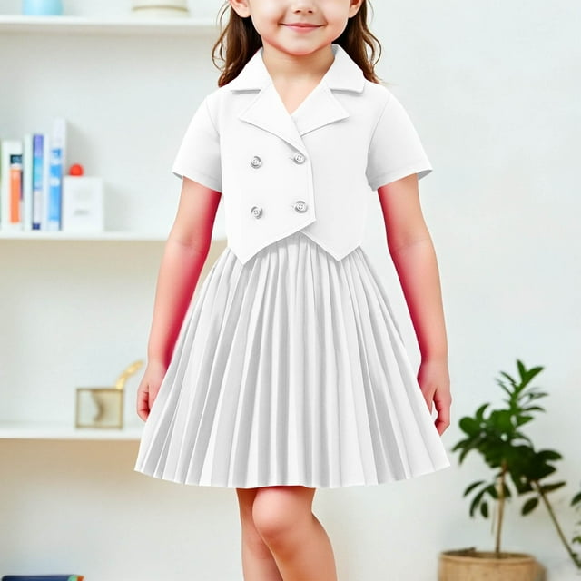 Conjunto de falda y top para niña, conjunto de dos piezas con falda plisada, top de manga corta y media falda para niño, ropa de abrigo y falda, ropa infantil, top de poliéster para niño