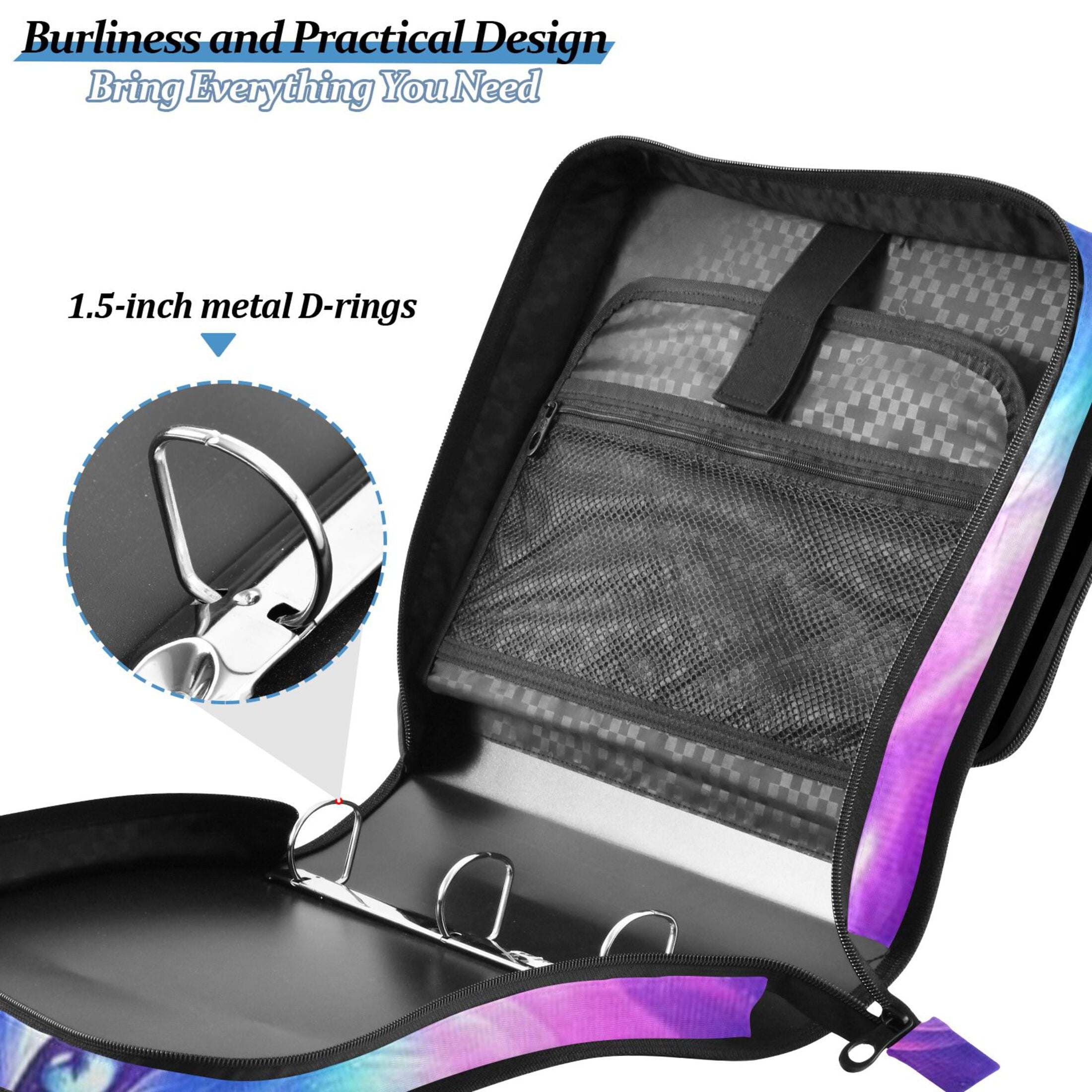 Zipper Binder Wolf Starry Sky 1.5 Inch Binder Folder Bag with Shoulder Strap and Handle