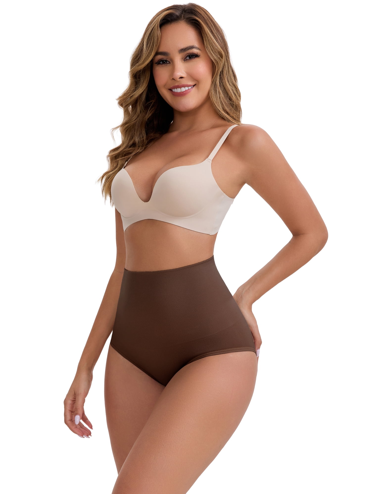 DARING DIVA Women's High-Waisted Butt Lifting Underwear 2 Pack Set M Beige, Brown