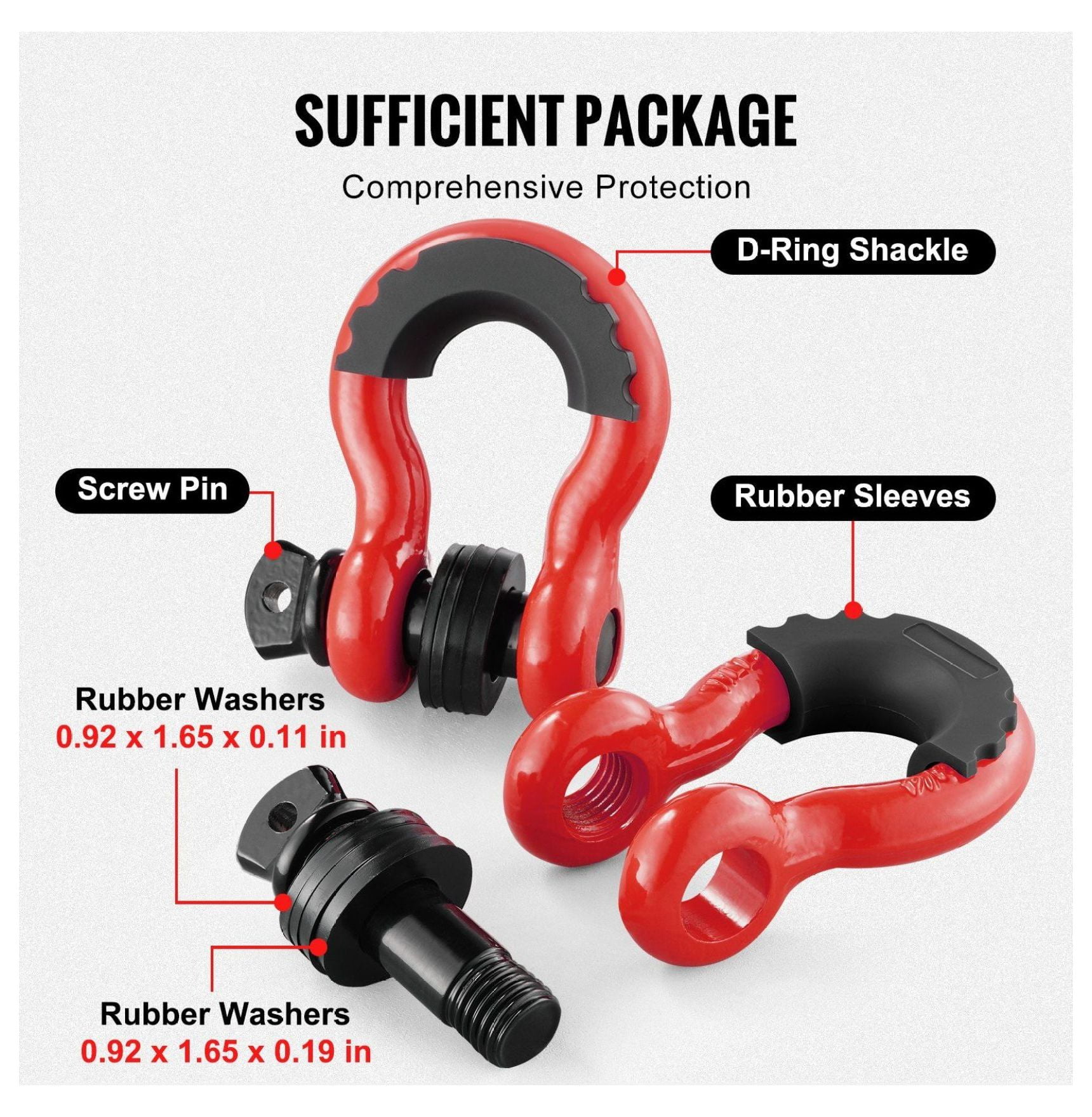 D-Ring Shackle 3/4" 2-Pack - 62832 lbs Capacity - Alloy Steel Recovery Shackles with Screw Pin, Isolators & Washers for Jeep, Truck, Off Road