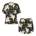 thumbnail image 4 of Qekee Lilies Flowers Women's Pajama Set Short Sleeve Sleepwear Summer Home Wear with Pockets Soft Short Sleeve Shirt - Lilies Flowers, 4 of 9