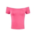 thumbnail image 1 of INSPIRAR CHIC Estilo Blusa de Mujer de Manga Corta Off the Shoulder Longitud de Cadera S Color Sólido Rosa Fucsia, 1 of 6