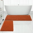thumbnail image 3 of Non-slip Thick Fluffy Chenille Bathroom Rug Set,The thickened hot-melt rubber bottom bath mat is suitable for the bathroom(Burnt Orange,47*17+24*17), 3 of 9