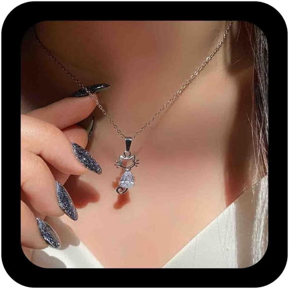 Minimalist Crystal Cat Choker Necklace Silver Cat Pendant Necklace Rhienstone Cat Animal Chain Necklace Boho Cz Cat Lovers Necklace Chain Jewelry For Women