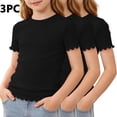 thumbnail image 2 of KyCheLot 3 Pack Ribbed Knit Tops for Girls Crew Neck Solid Color Short Sleeve T-Shirts Trendy Ruffle Trim T-Shirts, 2 of 7