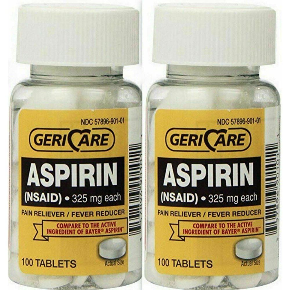 Gericare Aspirin 325mg Uncoated Tablets 100 count ( 2 pack )