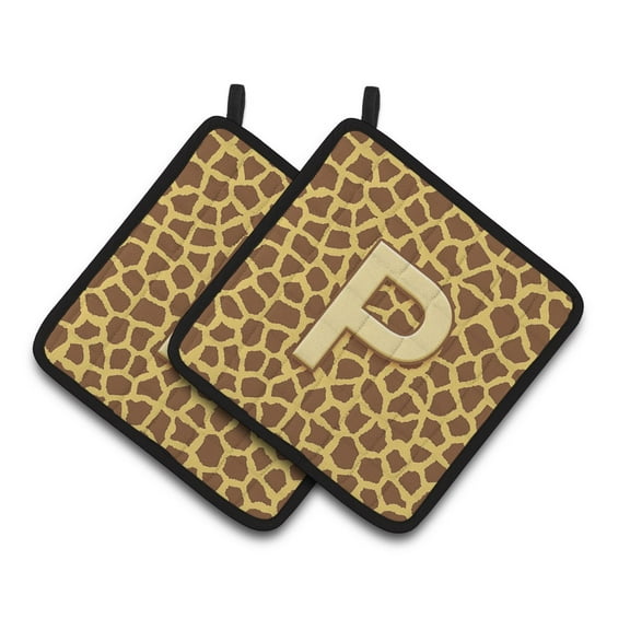 Letter P Initial Monogram - Giraffe Pair of Pot Holders