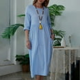 thumbnail image 1 of Qiopertar Robe Décontractée à Manches Trois-Quarts et Col Rond pour Femmes Printemps Couleur Unie avec Poches en Solde à Moins de 5$ en Solde, 1 of 8