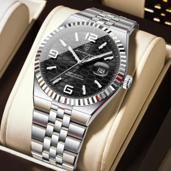 POEDAGAR Men’s Quartz Wrist Watch Stainless Steel Analog Watch with Luminous Hands and Date Display Water Resistant Casual Fashion Wristwatch