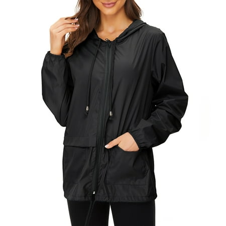 American Trends Rain Coats for Women Waterproof with Hood Packable Rain Jackets Womens Lightweight Rain Jackets Outdoor Black XL