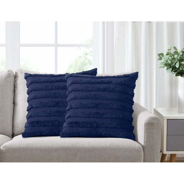 Mainstays Tufted Stripe Decorative Throw Pillow, Navy, 18''x18'', Set of 2  