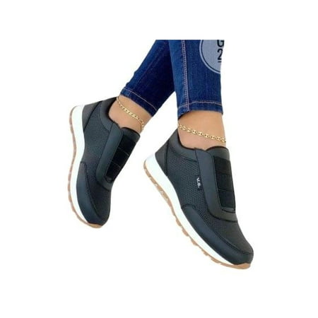

GENILU Womens Non-slip Comfort Platform Shoes Slip On Walking Casual Round Toe Black 36