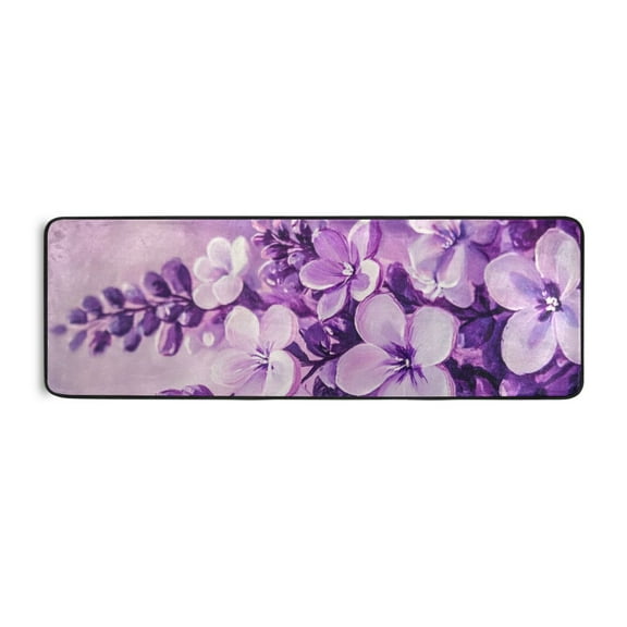White Flowers and Purple Leaves Runner Rug for Hallways Kitchen Non Slip 2'x 6' Washable Hall Carpet for Bedroom Entryway Laundry Room