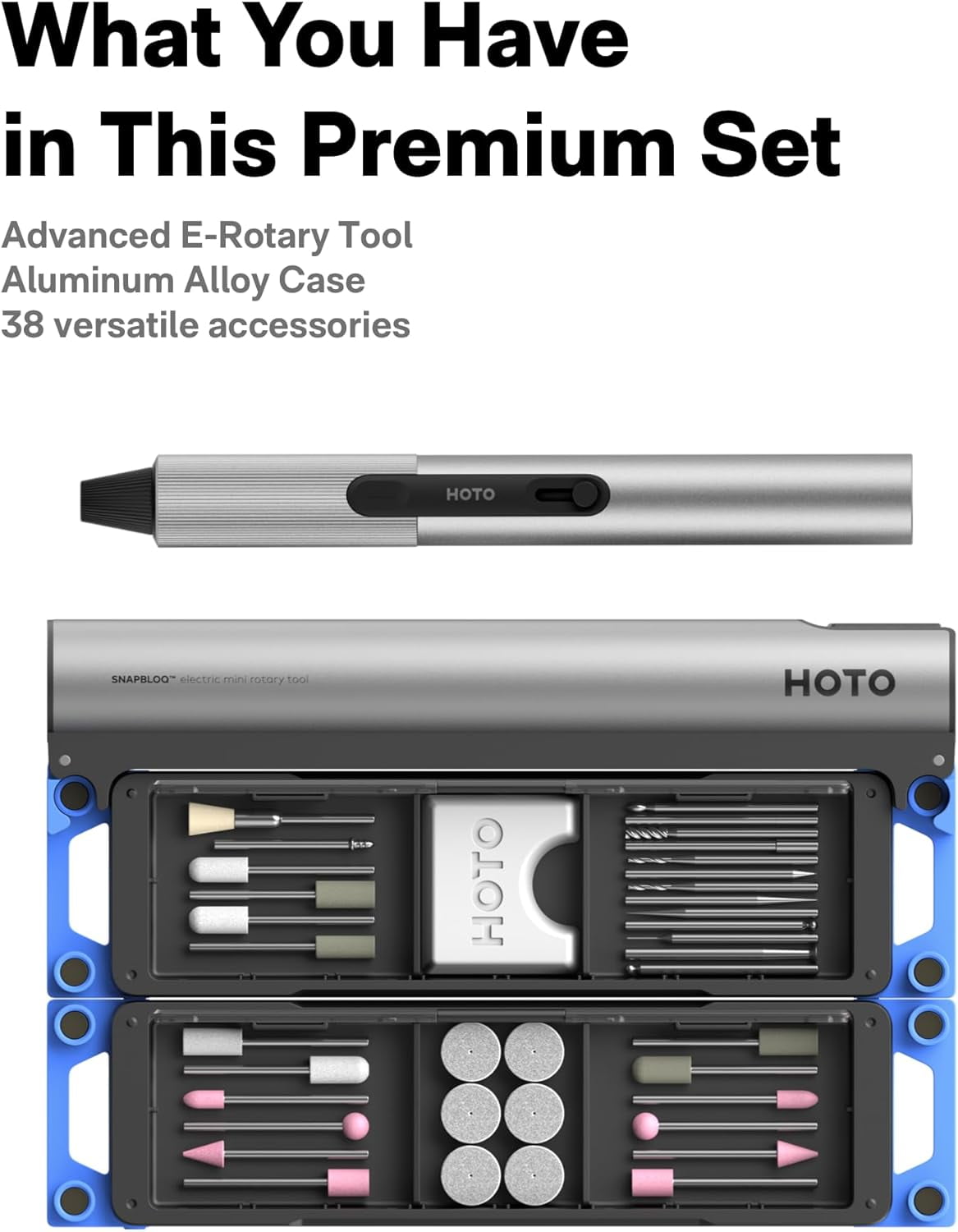 HOTO SNAPBLOQ™ R-A04 Mini Cordless Rotary Tool Kit, 22000 RPM Variable Speed, 38 Accessories, Powered Rotary Tool Accessory for 3D Printer Sanding, Engraving, Drilling, Polishing DIY Crafts