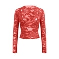 thumbnail image 7 of XIYON Tshirts For Women Women's Slim Fit Long Sleeve V Neck Lace Top Elegant Basic For Daily Wear And Casual Outings Workout Going Out Fashion Clothing, 7 of 7