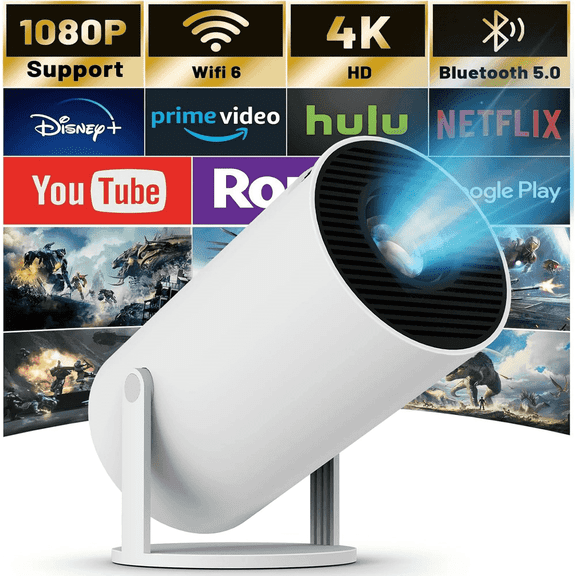 Salange Projector 4K 1080P Support with Bluetooth and WiFi 6, Auto Correction/Focus, Mini Projector Smart for Movie Projection