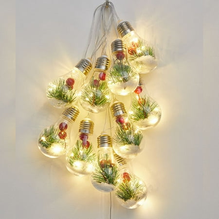 Noël LED Ampoules Guirlande Lumineuse, 4 Mètres 50 LED 10 Ampoules De Noël  Fruits Rouges Aiguilles De Pin Ampoule Fée Lampe Éclairage Mur Chambre  Décor Blanc Chaud