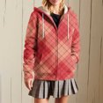 thumbnail image 2 of Uaswgudfs Women's Red Brown Plaid Printed Hooded Zip-Up Jacket, Long Sleeve Casual Coat with Pockets Drawstring - Trendy Daily & Winter Outerwear Pink XL, 2 of 7