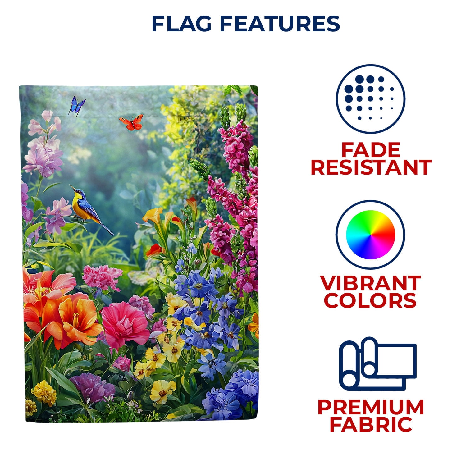 America Forever Summer Garden Bird House Flag, 28 x 40 inch Double Sided, Flowers Butterfly Wildlife, Spring Cottage Nature Banner