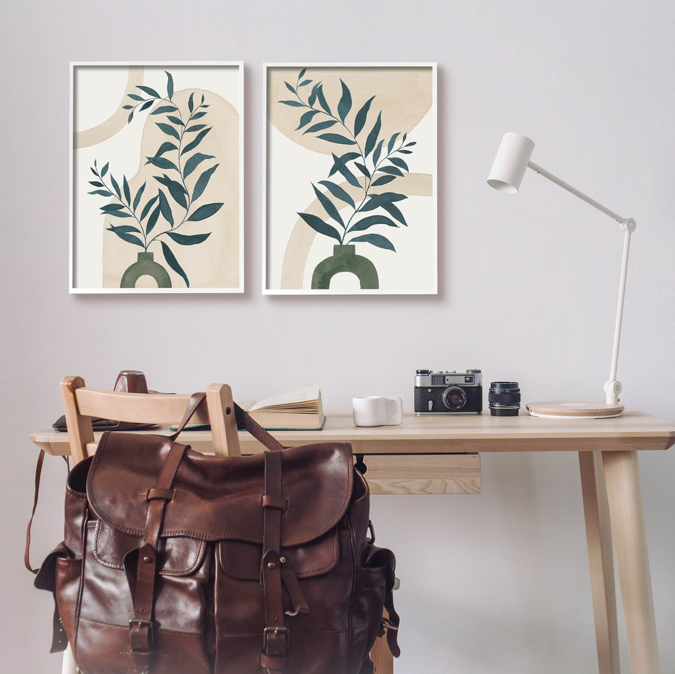 Stupell Industries Nordic Herb Vase Shapes Graphic Art White Framed Art Print Wall Art, Set of 2, Design by Grace Popp