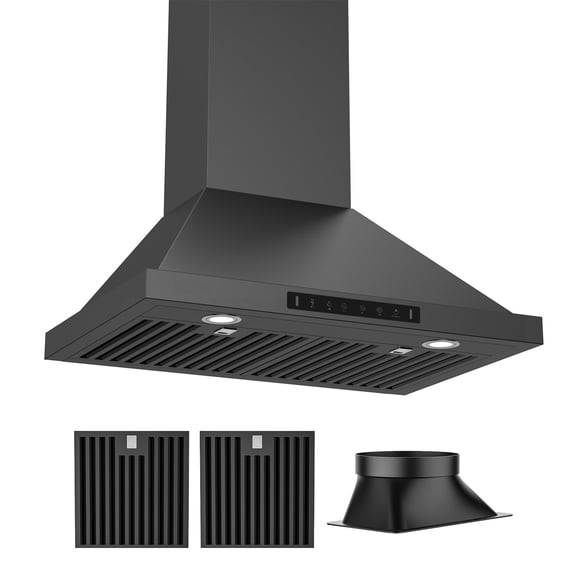 VIKIO 30 inch Ducted 900-CFM Black Wall-Mounted Range Hood with LED Lighting