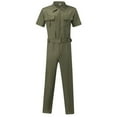 thumbnail image 2 of QATAINLAV Mens Cargo Overalls Casual Short Sleeve Zip Up Coverall Resistant Mechanics Workwear One Piece Jumpsuits with Waist Belt Army Green M, 2 of 6