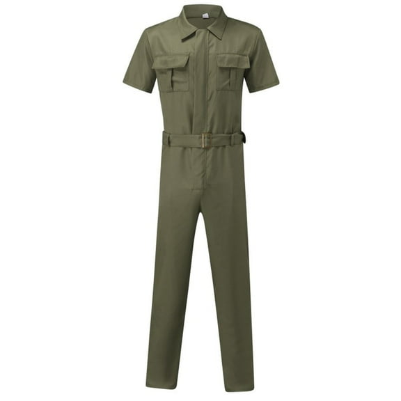 Rciityk Men's Long Sleeve Coverall Action Back Coverall with Zipper Pockets, Mechanic Uniform