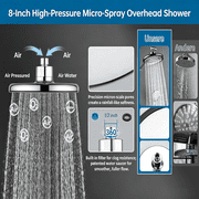 JoyRain High Pressure 8” Overhead Shower & 4.5” 8-Mode Handheld Combo with 90° Extension Arm, Adjustable Height, Chrome