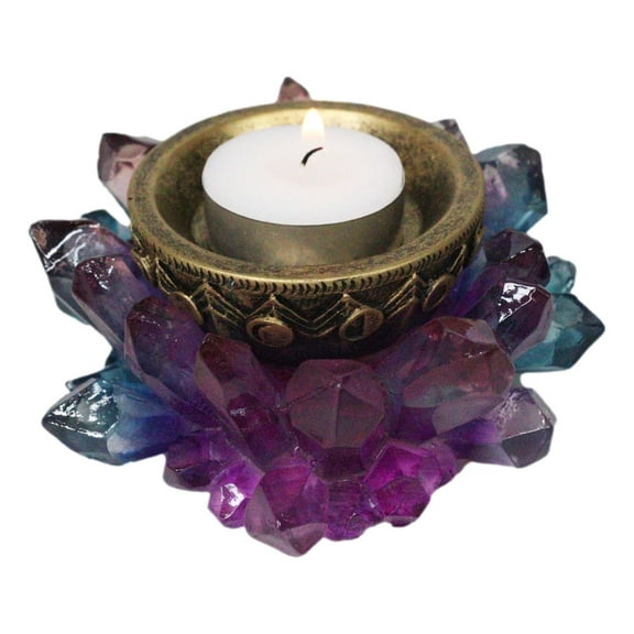 Wicca Mystic Crystals Phases Of The Moon Lotus Flower Dish Votive Candleholder