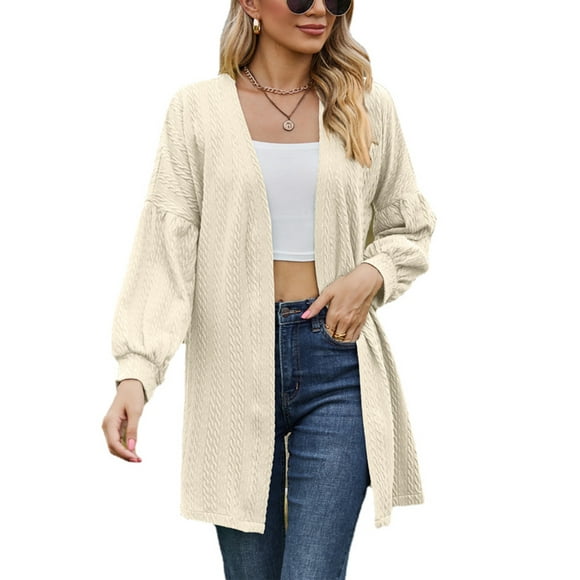Avamo Cardigan pour Femmes à devant Ouvert, Vêtement d'Extérieur, Cardigan en Tricot Uni, Hauts Tuniques Légers, Travail, Abricot G