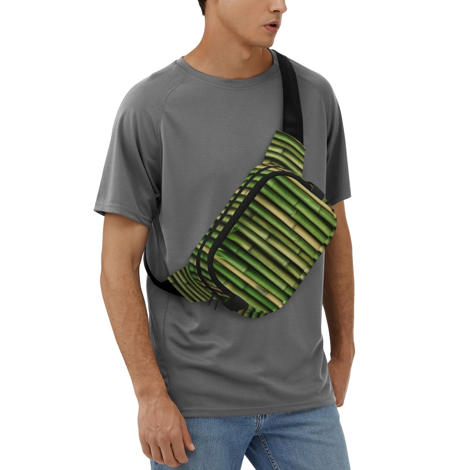 Picia Green Bamboo Fence1 Print Square Double-Layer Waist Bag Mini Adjustable Waist Belt Bag Exercise Running Travel Hiking