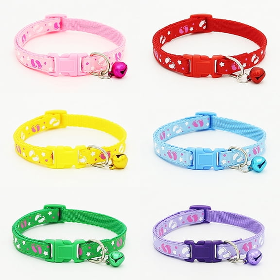 SPRING PARK Pet Dog Collar with Bell Adjustable Paws Pattern Polyester Dog Collar Durable for Dogs, Cats, Puppies