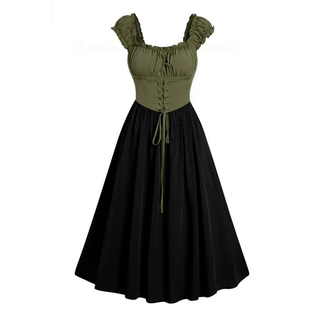 Styesk Robes pour Femmes Grande Taille Lacées Gothiques Manches Courtes Modelantes avec Bretelles Robe Longue