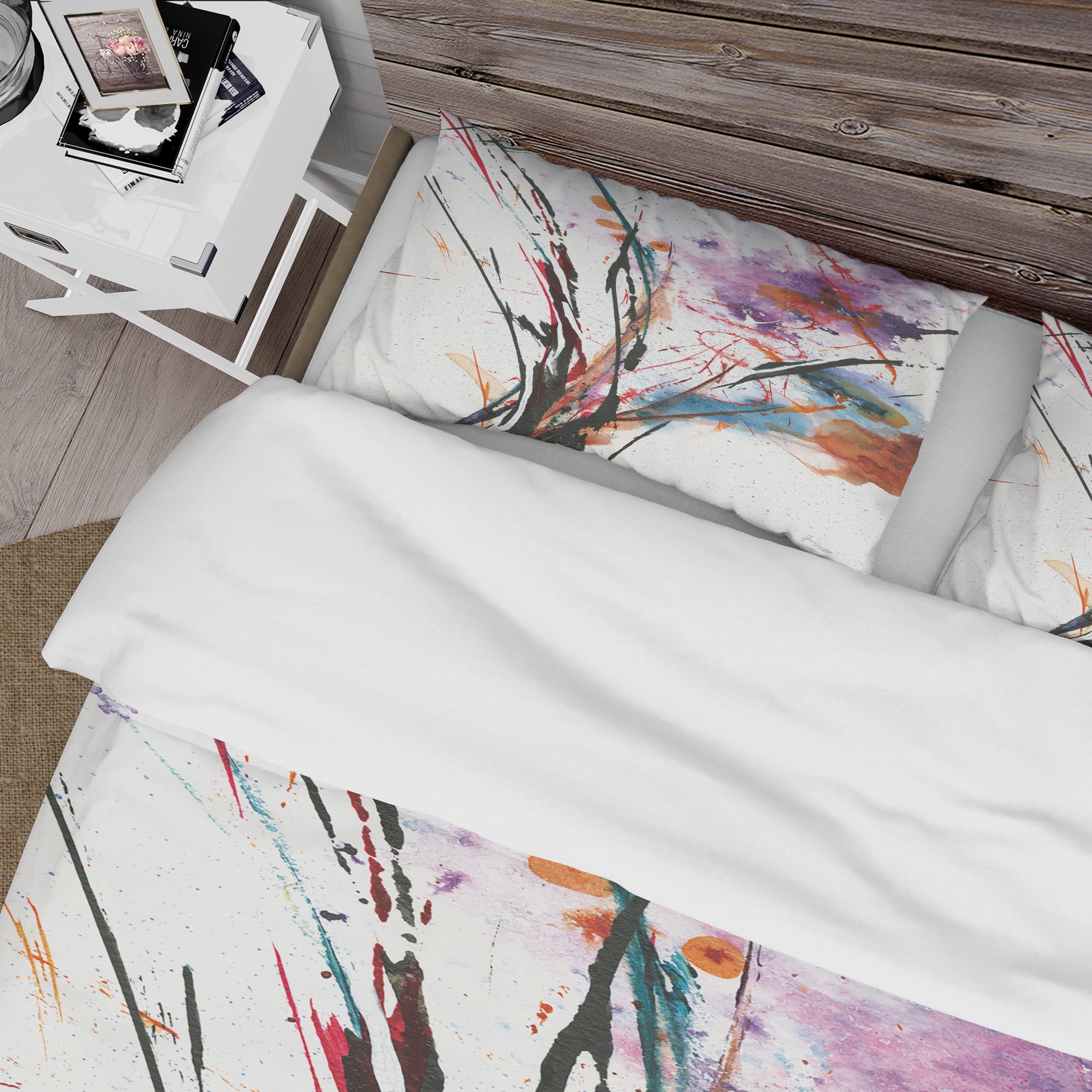 Designart 'Abstract Purple and Blue Flowers' Cottage Duvet Cover Set