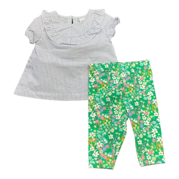 Carter's Girls' 2-Piece Striped Top & Floral Capri Legging Set (Blue/Green, 4T)