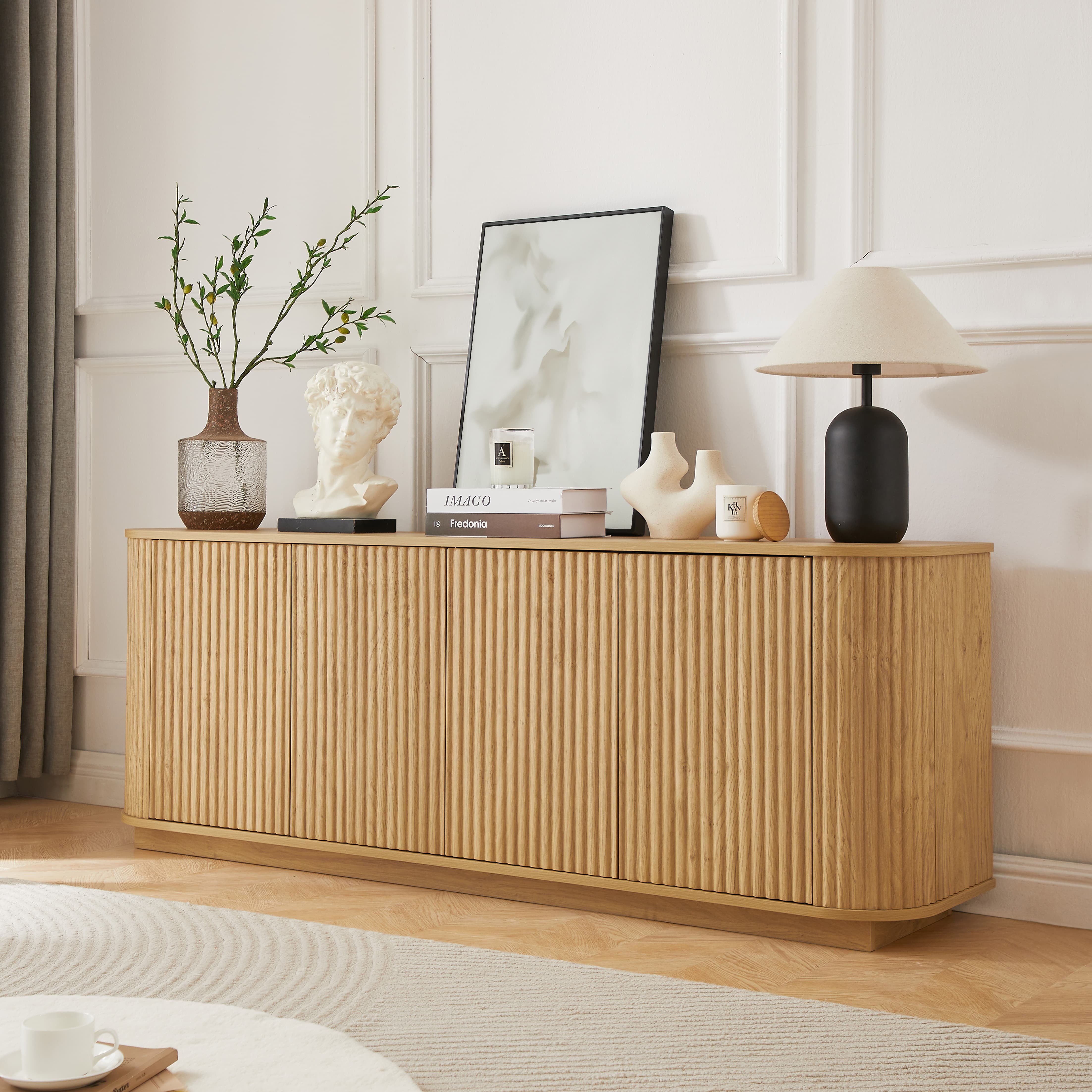 Aukfa TV Stand for TVs Up to 65", Striped Sideboard Storage Cabinet for Kitchen/Bedroom/Entryway,Natural