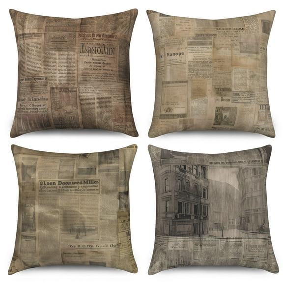 PBOBRIICH Set of 4 Vintage Paper Throw Pillow Cases,Farmhouse Linen Pillow Cover for Living Room Bedroom Home Decor,18x18